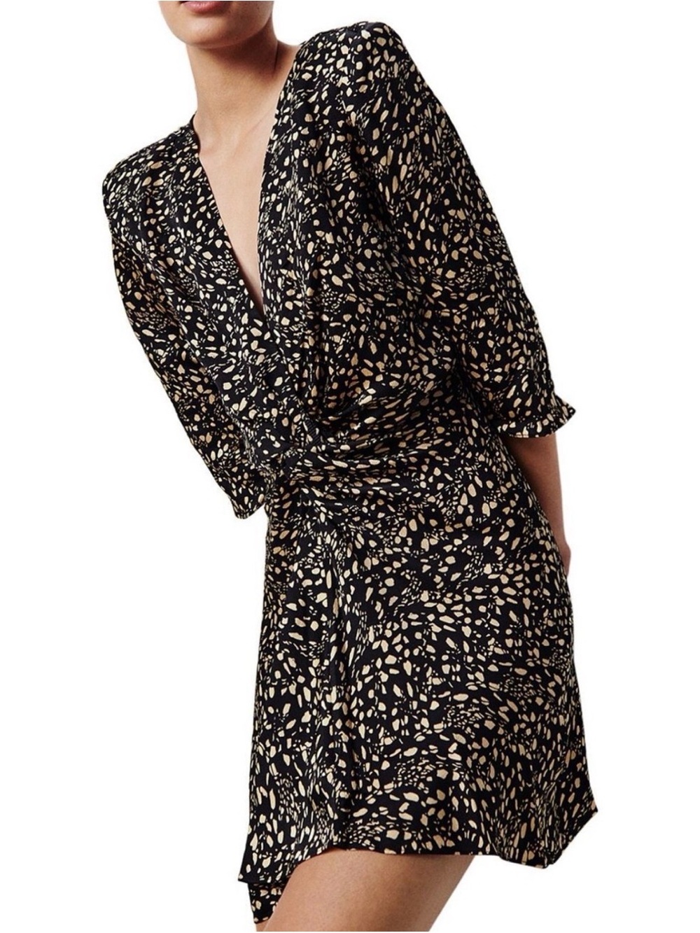 NEW BA&SH Black Printed Erika Mini Dress M